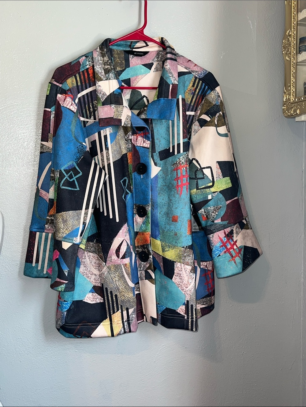 Ali Miles Abstract Print Blue Multi-Color Women's Jacket NWT